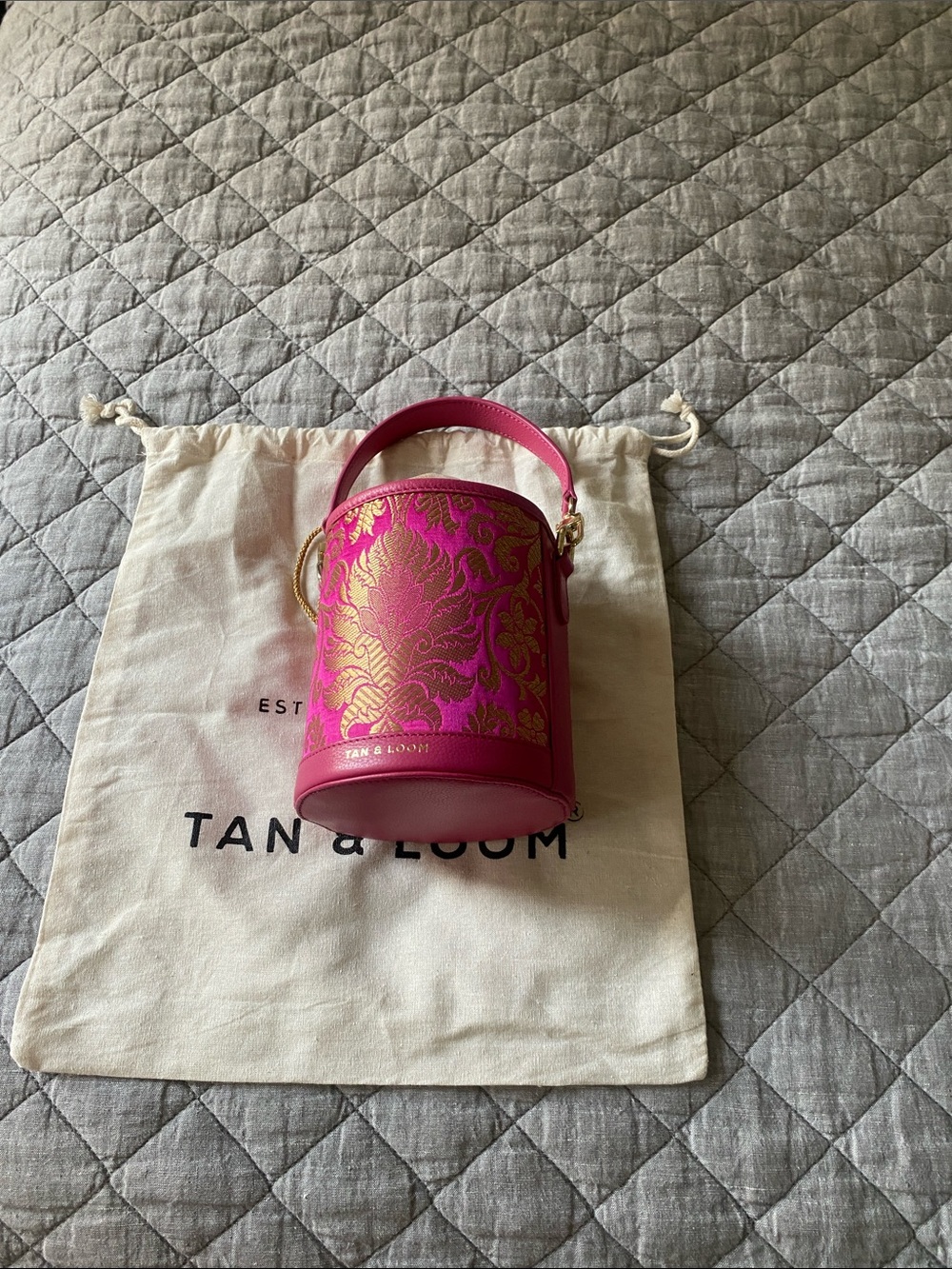 Tan & Loom Pink and Gold Embossed Bucket Bag